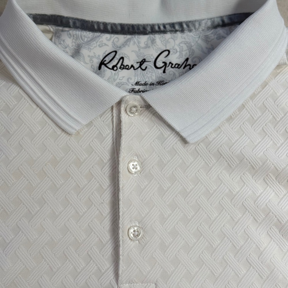 Robert Graham Mens XXL White Textured Basketweave Polo Shirt Stretch